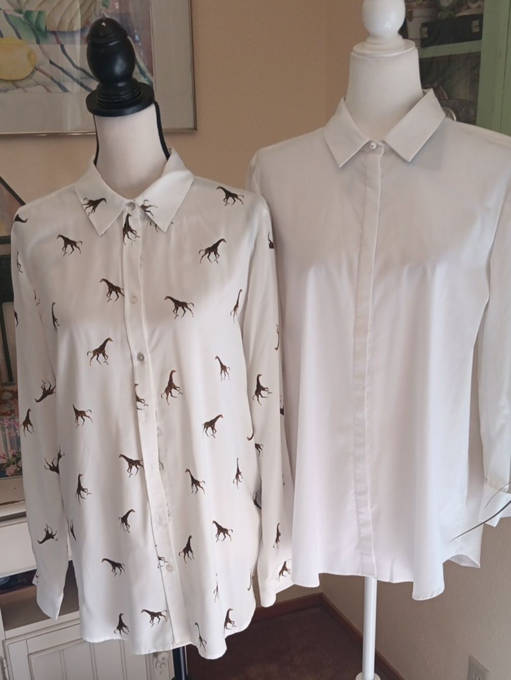 NWT Jane and Delancey TWO TUNIC BUNDLE: White Shirt And Giraffe Print Shirt